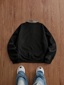SWAVVY 男士春秋休閒標準尺寸黑色刺繡領套頭運動衫 - 黑色 - 查看 2