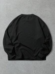 ROMWE MEN Goth 男士華夫格面料哥德式十字印花套頭運動衫，適合秋冬日常穿著 - 黑色 - View 2