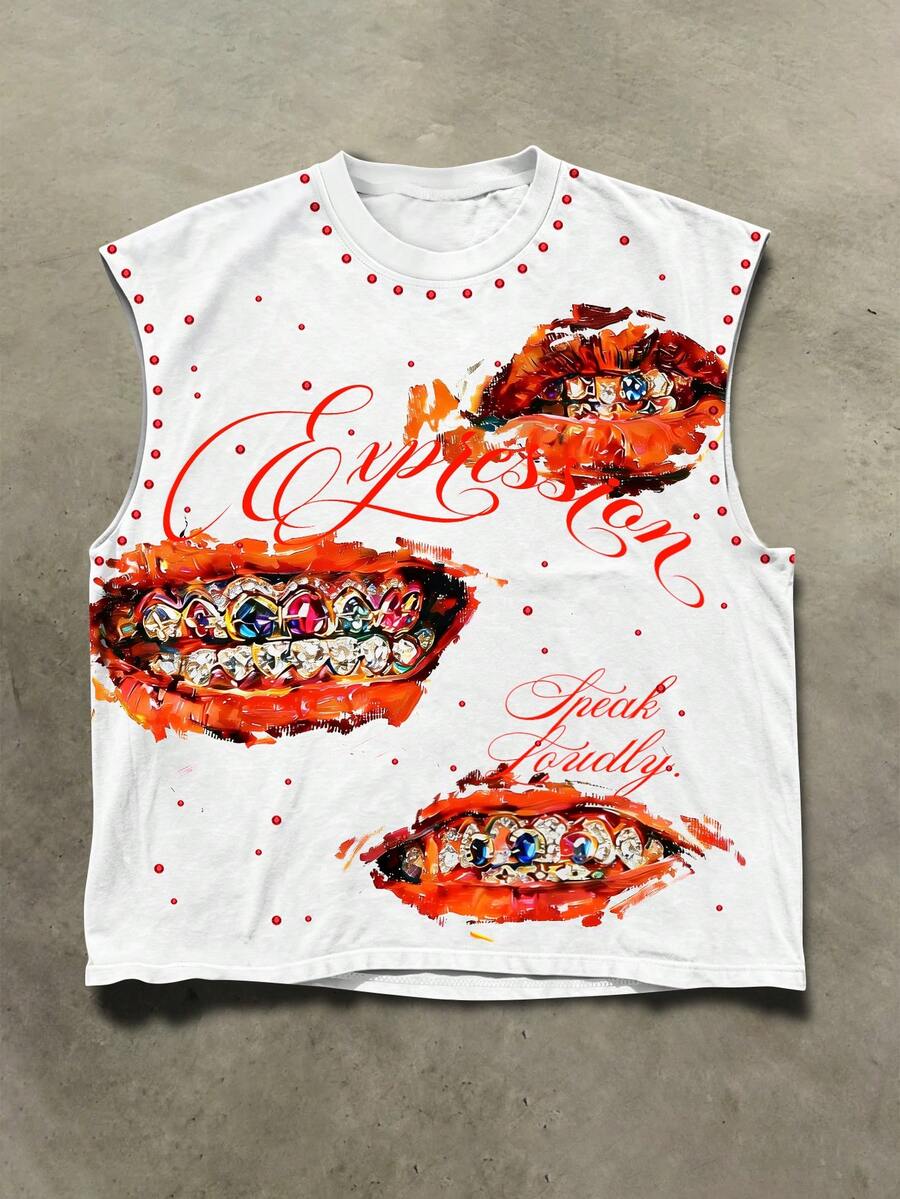 STEELVANCE Men's Casual Loose Fit Tooth Print Round Neck Tank Top, Holiday - Multicolor - View 1
