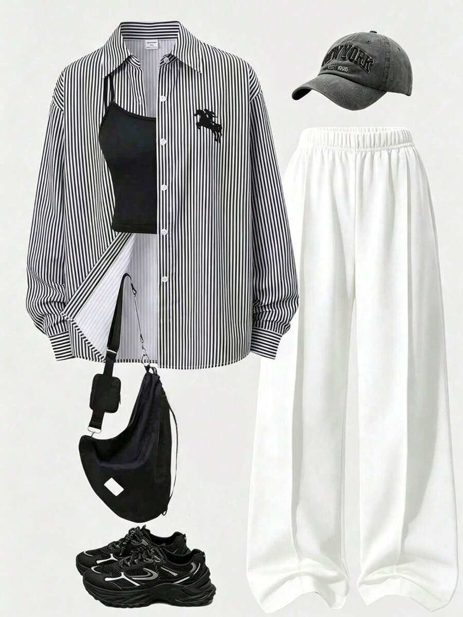 SHEIN Teen Girls Back To School Spring Elegant Lightweight Daily Commute Pink Solid Color Shirt Camisole - White - View 1