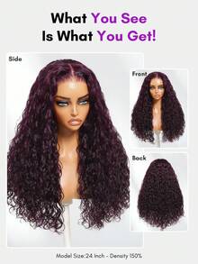 ALL READY WIG 13x4 Bye-Bye Slip 黑色櫻桃水波紋抽繩蕾絲前頂假髮 100% 真人髮 預造型 透氣髮帽 預剪裁 預漂白 預拔髮 易染髮 全預處理 蕾絲前頂假髮 透明蕾絲 分髮靈活 耐熱造型 - SPurple - 查看 5