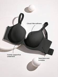 LUVLETTE Dream Curve Support+ 側撐黑色鋼圈聚攏 T-shirt 胸罩，基礎舒適無痕隱形必備內衣 - 黑色 - 查看 6