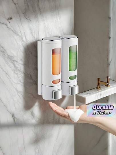 1 pieza Dispensador de jabón montado en la pared con ventana transparente, sin necesidad de electricidad, fácil de instalar, adecuado para uso en baños, cocinas, hoteles y hogares. Accesorios de baño para la temporada escolar