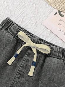 SHEIN 男婴针织牛仔宽松上衣和短裤两件套，蓝色 - 淺灰色 - 查看 6