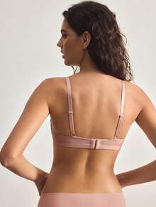 Ocili Women's Comfortable Minimalist Solid Color Wireless Bra With Spaghetti Strap - Pink - View 3
