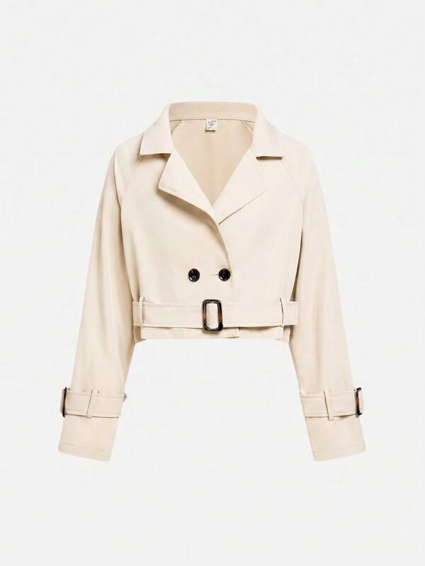 SHEIN Girlism Tween Girl Tween Girl Loose Casual Minimalist Comfortable Cinched Waist Elegant Chic Cropped Fashion Fall/Winter Trench Coat Fall/Winter Outfits
