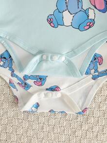 SHEIN 2pcs/Set Baby Boy Cute Rabbit Print Long Sleeve Bodysuit, White Light Blue Color, Spring/Autumn Crawl Suit, Matching Parent-Child Style, Soft Fabric - Blue - View 8