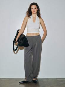 MOTF PREMIUM FRENCH STYLE MINIMALIST ANKLE LENGTH PANTS, AUTUMN/WINTER - Grey - View 4