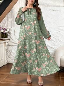 SHEIN Najma 大尺碼女款花卉印花休閒派對旅行阿拉伯風洋裝 - 彩色 - 查看 3