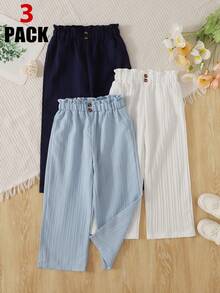 SHEIN 3pcs/Set Girls Casual Comfortable Wide Leg Pants Suitable For Spring And Autumn - Multicolor - View 8