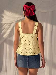 Teen Girls Polka Dot Pattern Knit Texture Ruched Chest Casual Fitted Camisole - Multicolor - View 2