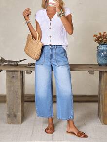 EMERY ROSE Women's Casual Versatile Everyday Denim Jeans With Pockets And Buttons - Blue - View 7