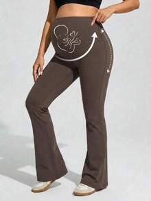 DAZY Elastic Fitted Solid Color Patchwork Adjustable Buckle Flare Leggings Elegant Casual Daily Wear Maternity Leggings Long All Season Fall - Brown - View 8