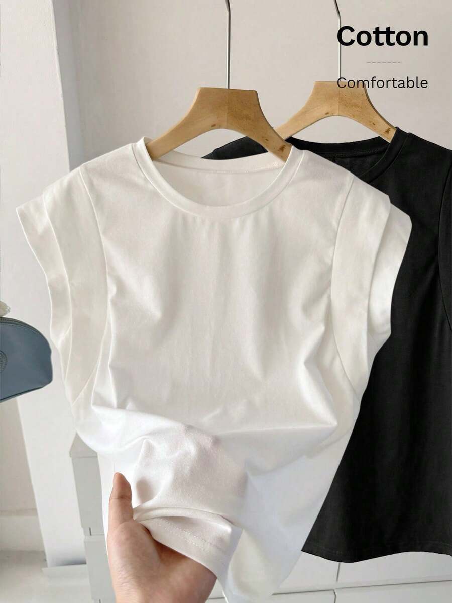 SHEIN LUNE 休閒女款夏季多件式T恤套裝 - 黑與白 - 查看 1