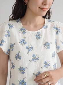 Yumoku 女款花卉印花圓領休閒短袖上衣，夏季海灘穿搭，商務休閒外出上衣，休閒風 - 彩色 - 查看 5