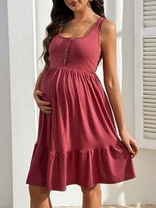 GentleRue Maternity Women's Solid Color Minimalist Sleeveless Nursing Dress, Everyday Wear - Burgundy - View 3
