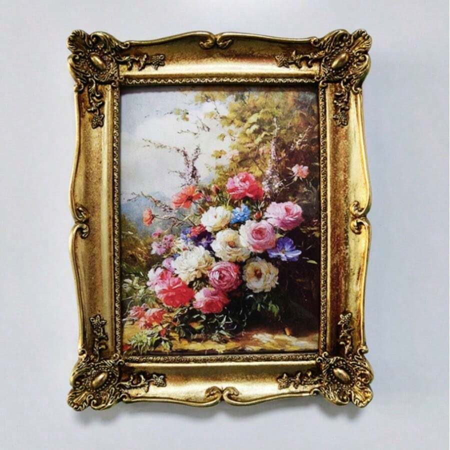 1件裝經典復古藝術風仿木雕刻相框,裝飾用桌面與壁掛相框(附隨機相片紙) - 相框方 - 查看 1