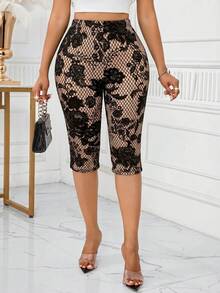 SHEIN Lady Women's Floral Print Casual Versatile Daily Wear Tight Leggings - Multicolor - View 3