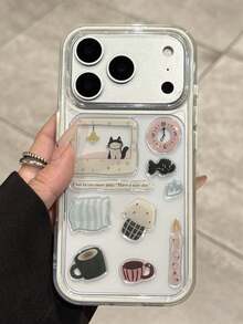 1PC DIY Cute Fun Illustrative Phone Case Sticker Transparent Back Sticker Adorable Cartoon Decal For Mobile Phone Laptop Notebook Waterproof Self Adhesive Home Office Decor Gift - Kitten Stickers - View 1