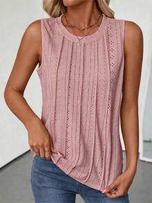 Balvessa Women's Crew Neck Sleeveless Textured Casual Tank Top, Spring/Summer Fashion - Dusty Pink - View 6
