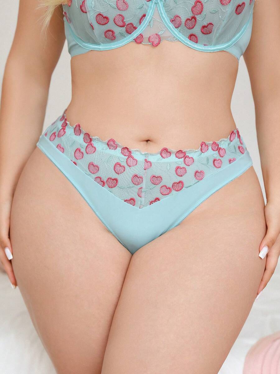 PetitDoll 大码女式心形刺绣图案休闲日常三角内裤 - 淺藍色 - 查看 1