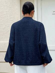 Dazy Plus Plus Size Knitted Jacquard Fabric Loose Long Sleeve Casual Street Style Blogger Spring Autumn Coat - Navy Blue - View 7