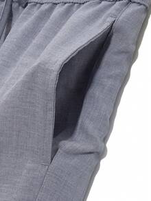Manfinity KASUA Men's Solid Color Drawstring Waist Pocket Casual Beach Shorts - Dark Grey - View 3
