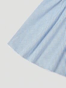 Franclia European Women Plus Size Striped Slimming V-Neck Flutter Sleeve Versatile Top Sweet Backless Sexy Tank Top - Blue and White - View 3