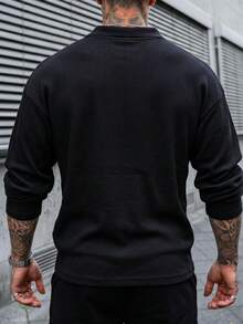Manfinity CasualCool 男士休閒百搭純色長袖 Polo 衫 - 黑色 - 查看 2