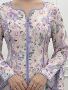 Yasmyna 女士优雅印花阿拉伯风格连衣裙 - 粉色 - 查看 3