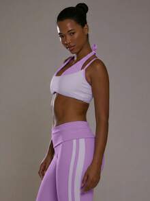 Musera Sport 對比層次掛脖運動內衣 運動健身房女孩風 皮拉提斯健身 日常休閒 Cherry On Top - 紫色 - 查看 3