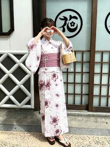 Irokai 日本女性传统花卉印花和服浴衣 - 粉色 - 查看 1
