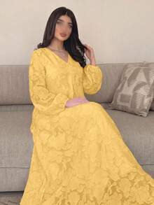 Yasmyna 春夏V領淺粉色花卉印花洋裝 - 黃色 - 查看 1