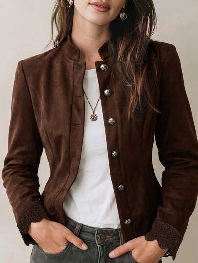 LUMIGAL Jaket Beludru Vintage Fashion Baru untuk Wanita, Kain Serbaguna dan Nyaman, Awal Musim Gugur