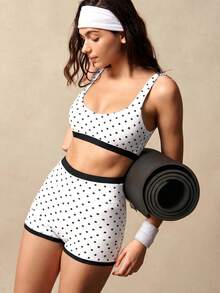 VARSIVA Women's Color Block Polka Dot Print Ultra Short Tank Top & Shorts Sports Set - Black and White - View 10