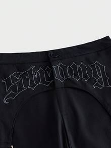 AXEPEAK Pantalones de pierna ancha con diseño deconstruido y estampado de letras plisados para hombres - Negro - Ver 4
