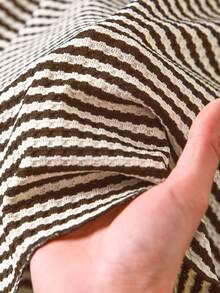 CosyJoli Plus Size Summer Casual Textured Black And Striped Shorts - Coffee Brown - View 6
