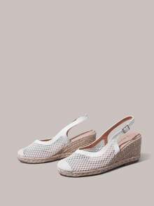 Styleloop Giày cao gót nữ quai chéo dây chun, dây thừng rơm, kiểu sandal - trắng - Xem 2