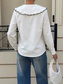 SHEIN 1件女童翻領長袖休閒襯衫開襟衫，秋季返校季青少年女孩服飾 - 白色 - 查看 2
