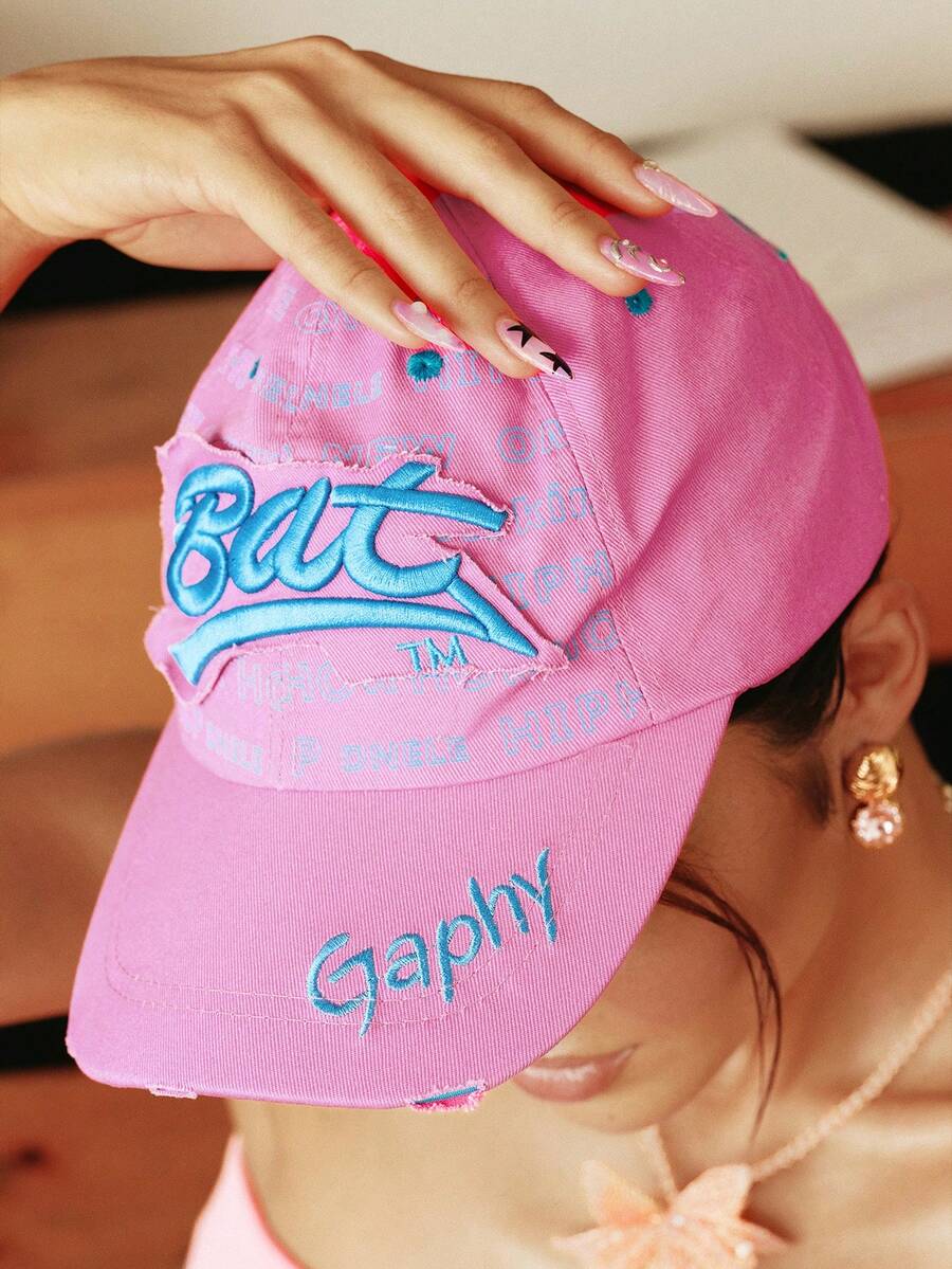 Glisma 1pc Outdoor Couple Hip Hop Baseball Cap, Sun Protection Snapback Hat With BAT, GAPHY, GRAPHY Embroidery, Fashionable Casual Contrast Color Design - Multicolor - View 1