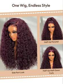 ALL READY WIG 13x4 Bye-Bye Slip 黑色櫻桃水波紋抽繩蕾絲前頂假髮 100% 真人髮 預造型 透氣髮帽 預剪裁 預漂白 預拔髮 易染髮 全預處理 蕾絲前頂假髮 透明蕾絲 分髮靈活 耐熱造型 - SPurple - 查看 8