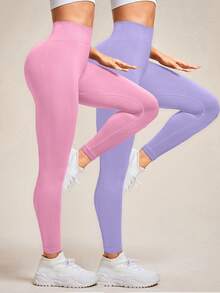 SHEIN Velisys Women's Letter Print Seamless High Elasticity Sports Leggings - Multicolor - View 4