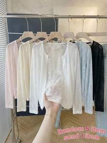Tween Girl) Casual Basic White Base Daily Season Cooling Outerwear Cardigan With Bow Lace Collarless Open Front Long Sleeve Jacket - White - View 1