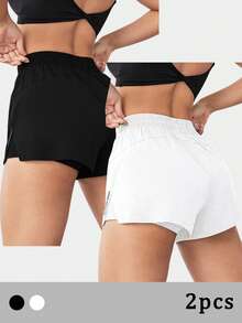 SHEIN Velisys 夏季 2 合 1 跑步舒適防磨瑜伽短褲 - 彩色 - 查看 2