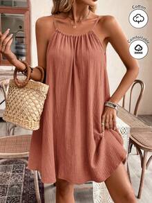 SHEIN Frenchy 夏季女款波西米亞風細肩帶陽光裙，必備夏日穿搭，婚禮季必備 - 藕粉色 - 查看 2
