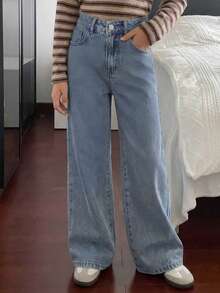 Dazy Kids Tween Girls' Pocketed Button Applique Casual Everyday Wear Denim Jeans - Blue - View 7