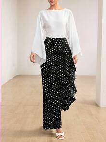 Graceveil Polka Dot Print Wavy Hem Elegant Fashionable French Style Long Pants - Black - View 7