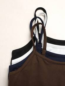 SHEIN Tween女孩 4件組針織多色休閒細肩帶背心與吊帶背心套裝 - 彩色 - 查看 5