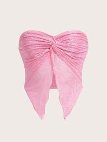 SHEIN ICON Spring  Twist Front Split Hem Tube Pink Top - Pink - View 3