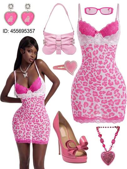 Bumpella Lace Trim Backless Spaghetti Strap Leopard Print Sleeveless Mini Dress For Women,White Animal Print,Summer,Techno,Club,Rave Festival Beach Outfits